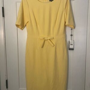 Adrianna Papell Yellow Sheath Dress with Peter Pan Collar